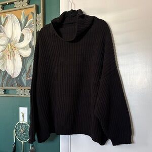 Black Chunky Knit Turtleneck Sweater